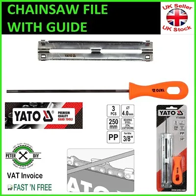 CHAINSAW FILE WITH GUIDE For Sharpening  3/8  ROUND 4mm Woodworking YATO 250mm • £7.47