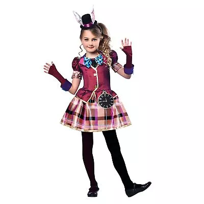 Girls Book Alice White Rabbit Miss Mad Hatter Bunny Ears Hat Fancy Dress Costume • £22.96