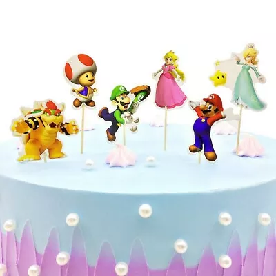 24pc Mario Cup Cake Picks Cupcake Toppers Kids Birthday Party Deco Cartoon Theme • £4.99