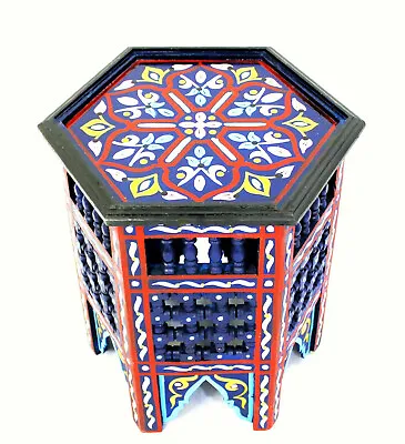 Moroccan Side Table Moucharabi Navy Blue Corner End Accent Piece Handmade Decor • $225