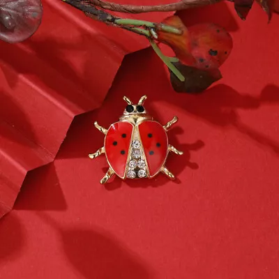 Vintage Ladybug Crystal Brooch Pin Rhinestone Enamel Diamond Dress Jewelry • £4.07