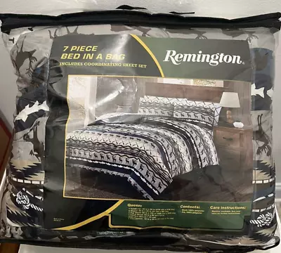 New Remington Queen 7 Piece Bedding Set Bed In A Bag Outdoors Oars Moose Fish • $94.99