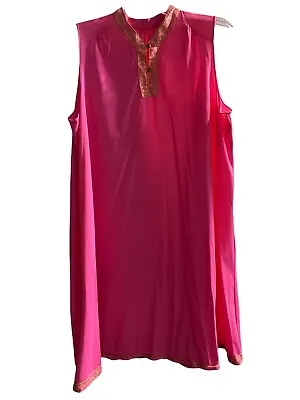 Vintage Lorraine Large Nightgown Nylon Hot Pink Gold Trim Soft Flowy Gown K22 • $19.50