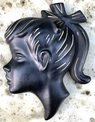 Vintage Duron Plaster Wall Plaque Face Head 1950s Girl Pony Tail Rockabilly • £10