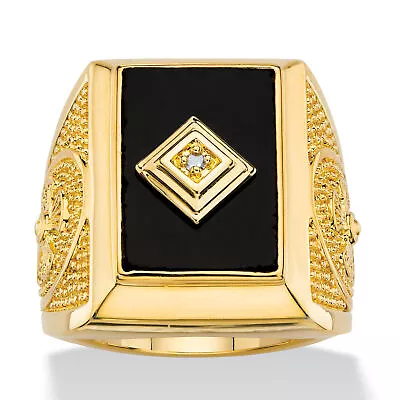 PalmBeach Jewelry Men's Genuine Onyx And Genuine Diamond Accent Gold-Plated Ring • $38.82