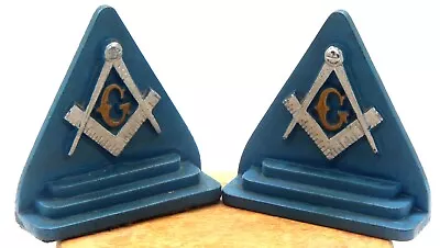 VTG Set (2) Masonic Freemason Cast Iron All Seeing Eye Compass Square Bookends • $120