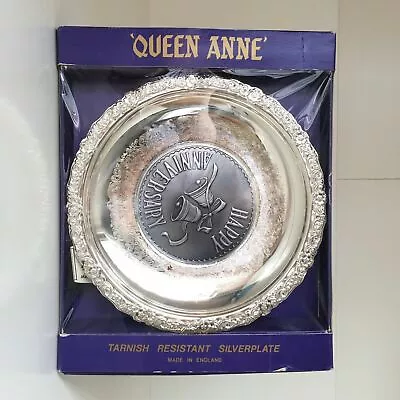 Boxed Queen Anne Happy Anniversary Tarnish Resistant Silver Plated Plaque Plate • £8