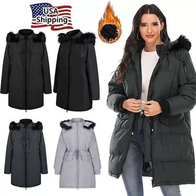 $37.26 • Buy Womens Winter Custom Warm Fur Collar Hooded Long Coat Jacket Parka Outwear Coat