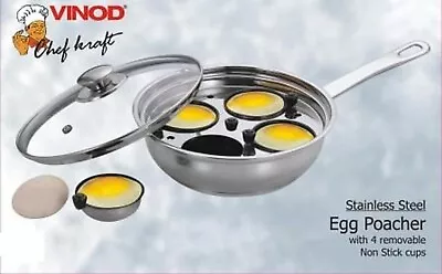 Vinod Induction Stainless Steel 4 Hole Egg Poacher / Frying Pan Sauce Pan Dia:18 • £15.97