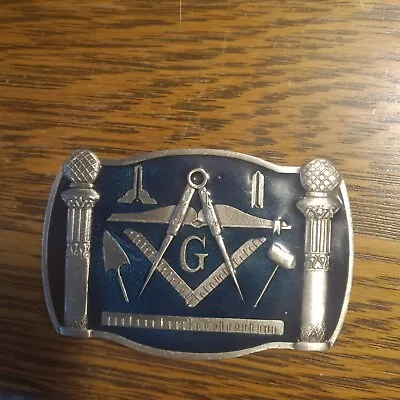 Vintage 1981 Masonic Mason Freemasons Belt Buckle 3.5 By 2.25  Serial No. 868 • $27