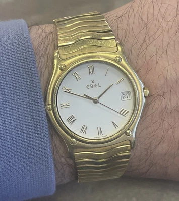 $9999 • Buy Ebel Classic Wave Solid 18k Yellow Gold 35mm Mens Watch Reference: E8187141