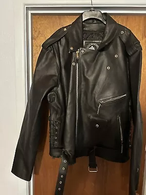 EUC Himalaya Motor Bike Wear Black HD Leather Motorcycle BIKER Jacket Men 56 7XL • $250