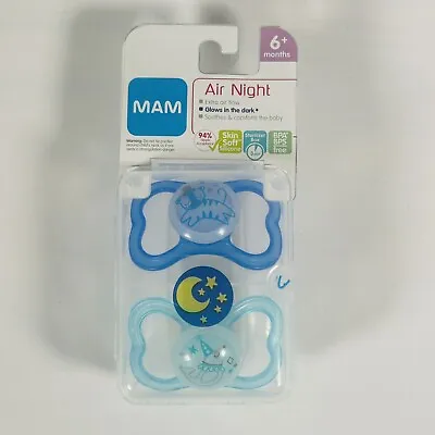 MAM Air Night Pacifiers Glow In The Dark Sterilizing Case 6+ Months Boy Blue • $9.95