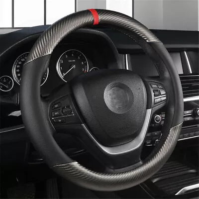 15'' Car Steering Wheel Cover Carbon Fiber Perforated Leather Universal Interior • $11.72