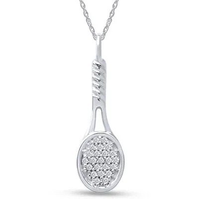 $51.18 • Buy 1/7 Ct Lab Created Moissanite Tennis Racket Charm Pendant Necklace 18  Silver