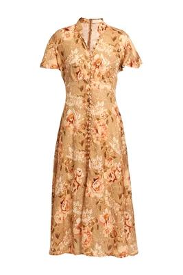$500 • Buy Zimmermann Floral Linen Collared Midi Dress Size 10 AU