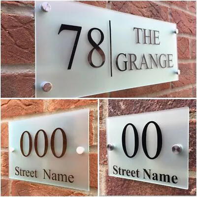 Modern House Sign Plaque Door Number Street Frosted Glass Effect Acrylic Name • £3.29