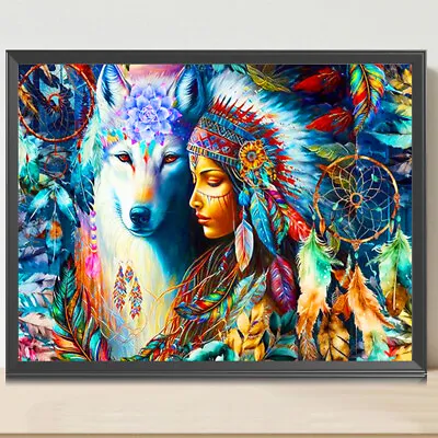 $11.69 • Buy 5D DIY Full Round Drill Diamond Painting Indian And Wolf Home Decor(HQ091)