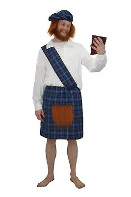 Adults Scottish Tartan Kilt Sash & Tam Hat Burns Night Scotland Fancy Dress • £22.95