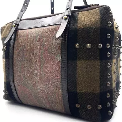 Etro Tote Bag Paisley Check Studs Shoulder • $254.69