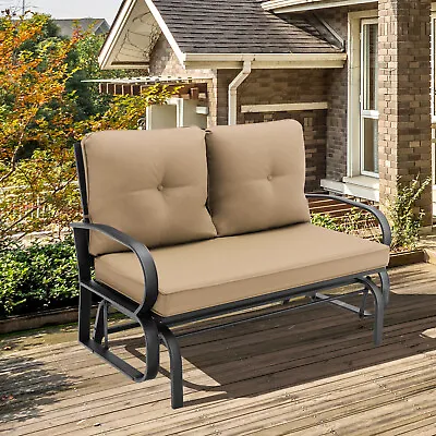 Patiojoy Patio 2-Person Glider Bench Rocking Loveseat Cushioned Armrest Beige • $174.99