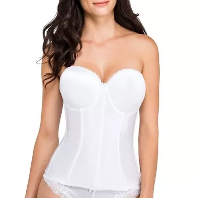 $39.99 • Buy Va Bien 513 38DDD White Smooth Satin Hourglass Bustier NO Straps UW Bra NWOT
