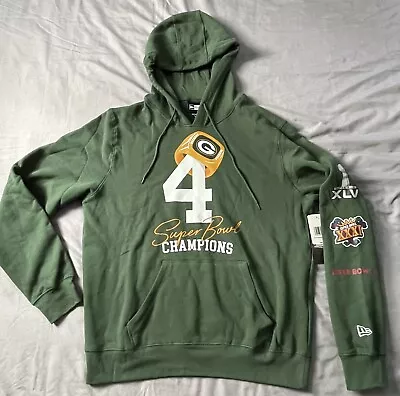 Mens Green Bay Packers New Era Super Bowl Champs 4 Rings Hoodie Size Large NWT • $37