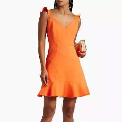NWT Aidan By Aidan Mattox Orange Ruffle Crepe Mini Cocktail Dress Size 0 • $100