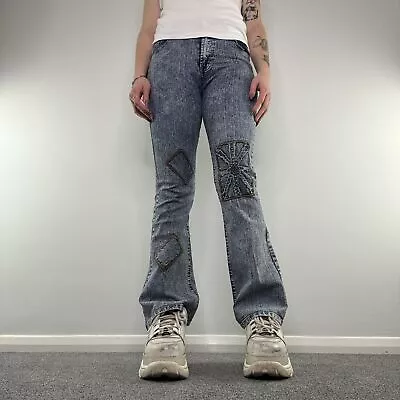 Y2K Union Jack Faded Denim Bootcut Jeans • £30