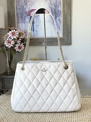 Kate Spade Carey Quilted Leather Large Tote Bag Chain Shoulder In Parchment • $336.26