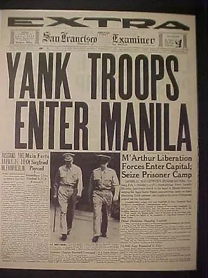 Vintage Newspaper Headline ~ World War 2 Macarthur Army Battle Manila Wwii  1945 • $14.95