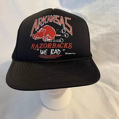 VTG Arkansas Razorbacks  We Bad  Trucker Mesh & Snap-back Rope Cap Black OS • $29.97