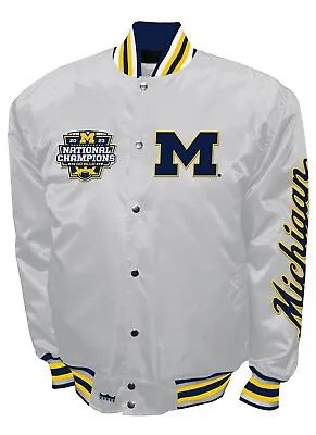 Michigan Wolverines 2023 National Champions Game Satin Full-Snap Jacket - White • $129.99