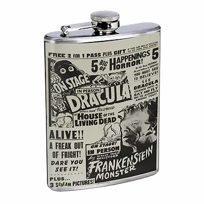 Vintage Poster D38 Flask 8oz Stainless Steel Retro Horror Show Ad Whiskey • $14.95