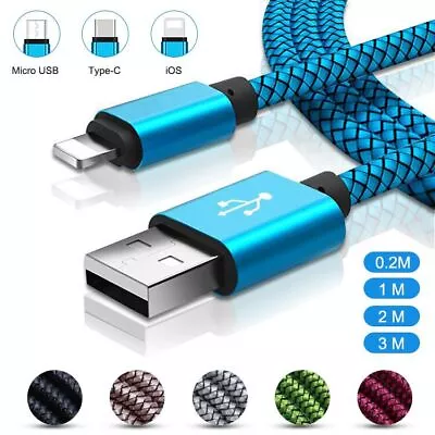 Braided Fast Charging Cable Data Sync Cord Charger For IPhone Micro USB C Type C • $7.49