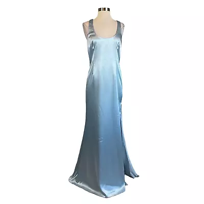 Aidan Mattox Women's Formal Dress Size 10 Blue Satin Cutout Back Long Gown • $69.99