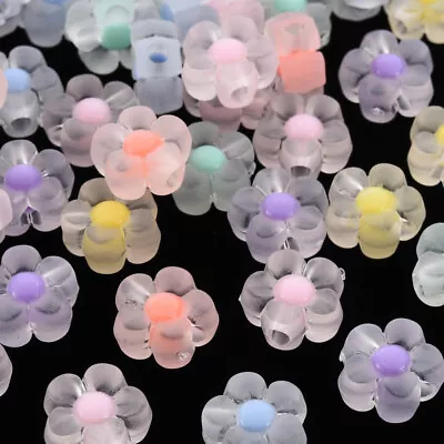 Flower Shape Beads Frosted Plastic 12mm Mixed Pink Lilac Blue Hole 2.5mm 25pcs • £2.50