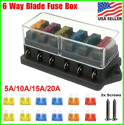 Blade Fuse Box Block Holder 12-24V 6 Way Car Boat Power Distribution Panel Board • $7.99