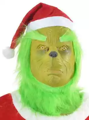 Full Head Green Latex Grinch Christmas Mask With Santa Hat - Genuine Heaven C... • $47.19