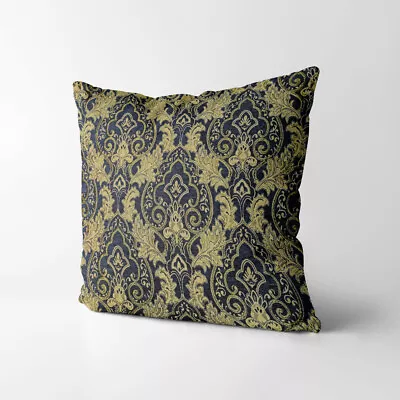 Wk202a Blue Gold Damask Chenille Flower Throw Cushion Cover/Pillow Case Custom • £24.46