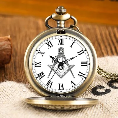 Retro Freemason G Dial Chrome Square And Compass Mason Masonic Pocket Watch Gift • $4.88