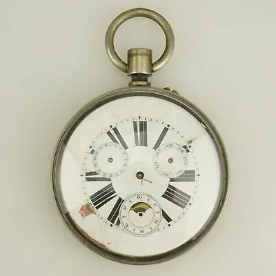 BIG 76 Cm. Moon Phase Pocket Watch Men's No Fusee Duplex Chronometer Repeater • $160