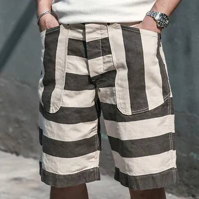 £58.79 • Buy NON STOCK Men Vintage Work Shorts Cargo Pants Black White Stripe Prisoner Shorts