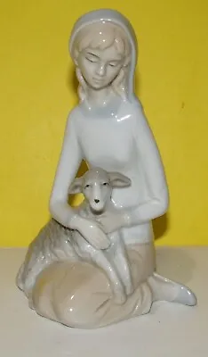 Vintage Girl Holding Lamb Porcelain Figurine Made In Japan Lladro Look • $12.73