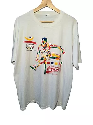 Vintage Barcelona '92 T-Shirt Summer Olympics & Coca Cola Adult XL USA Made • $28