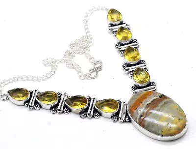 925 Sterling Silver Bumblebee Jasper & Citrine Gemstone Jewelry Necklace S-17-18 • $22.09