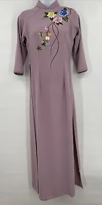 Vietnamese Asian Embroidery Traditional Ao Dai For Women Mauve • $24.99