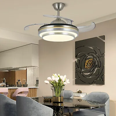 $119.71 • Buy 42  Retractable Ceiling Fan Light LED Dimmable Chandelier Lamp W/ Remote Control