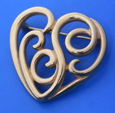 Vintage MONET Signed Open Work Heart Gold Tone Brooch Pin • $9.99
