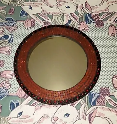 Mosaic Glass Wall Mirror 20in Round Bohemian Moroccan Red Orange  • $149